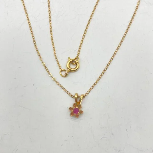 Vintage 14k Gold Filled Ruby Pendant Necklace 15" Stone GLOWS Delicate Layering - Picture 7 of 10